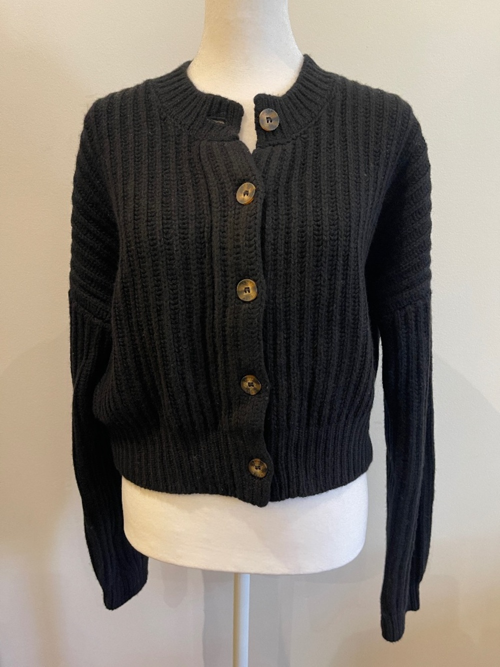 NWT LESET Zoe Rib Cardigan - Cropped - Black Size Small